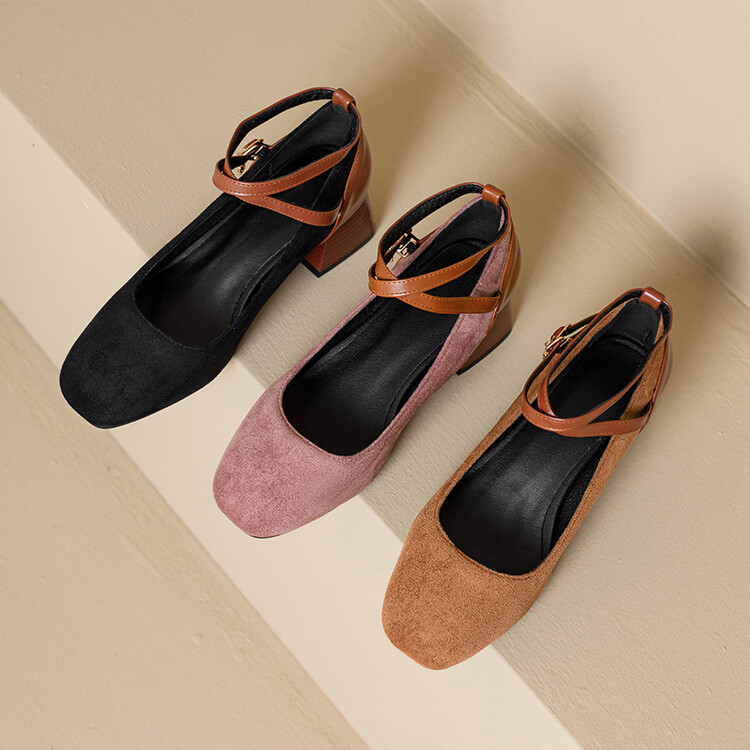 Women's Mary Jane Shoes High Chunky Heel Square Toe Buckle Strap