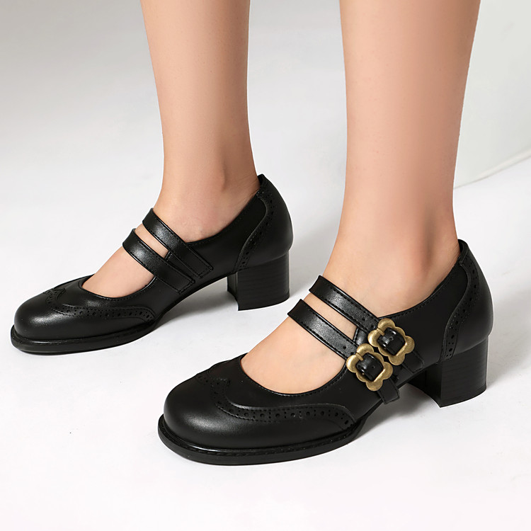 Korean Style Mary Jane Flat Shoes with Metal Buckle