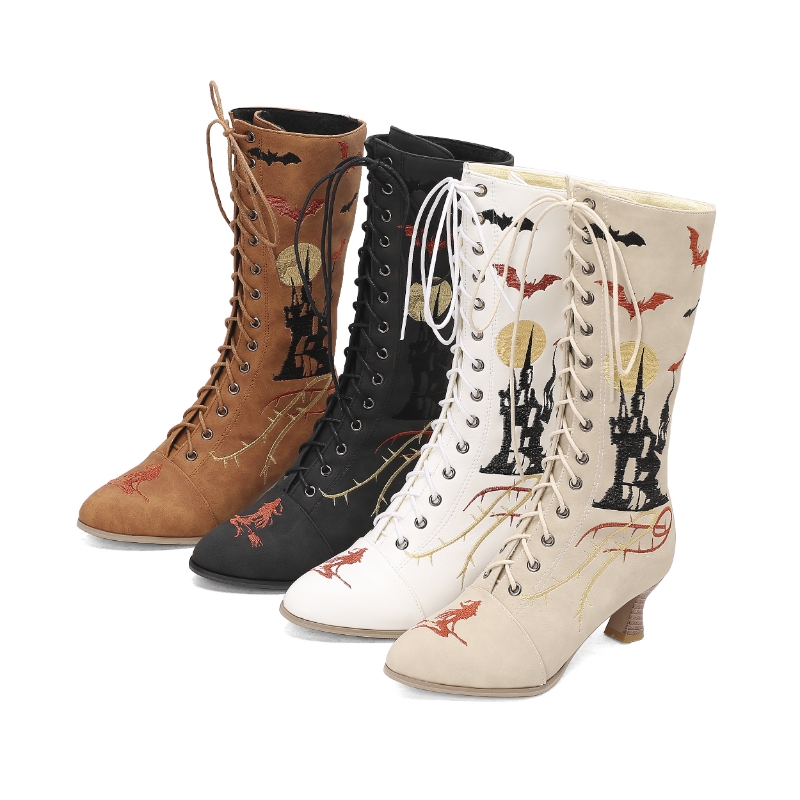Women's Mid-Calf Fashion Boots with Wine Glass Heel and Pointed Toe