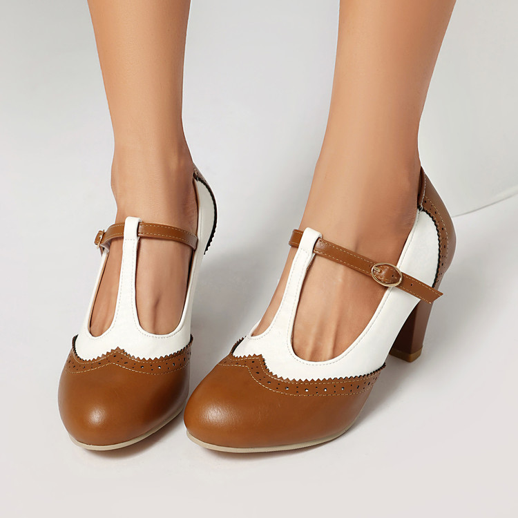 Women's High Heel Pointed Toe T-Strap Pumps - Style m.html