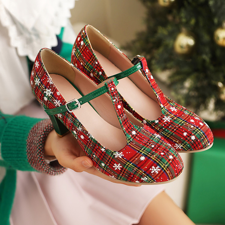 Minimalist High Heel Pump with Buckle Strap - Red