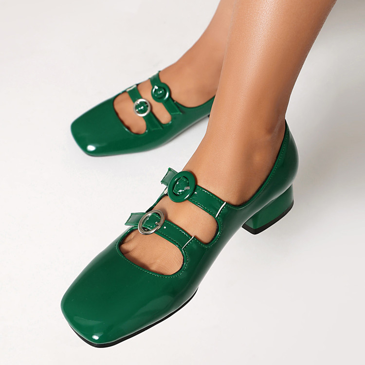 Fashion Mary Jane Flats Women's Square Toe Ankle Strap Shoes