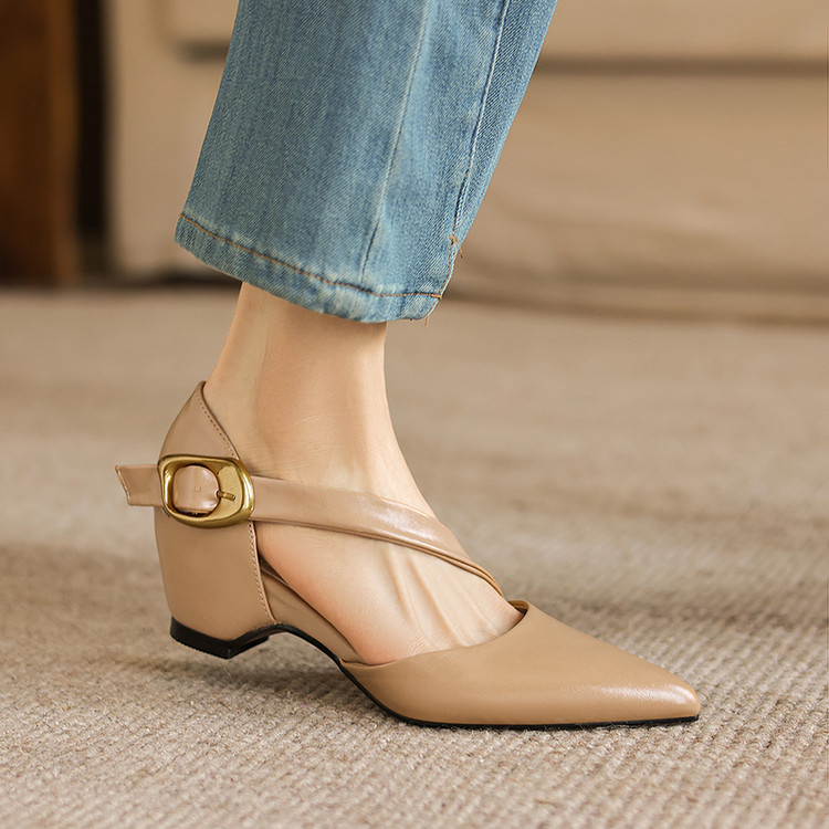 Women's Square Toe Sandals with Hidden Wedge Heel and Buckle Strap